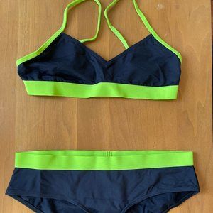 CARDO Paris Two Piece Sporty Swimsuit Navy and Neon Green New Never Worn